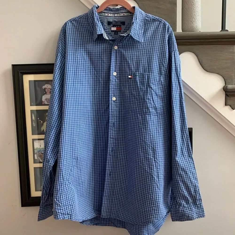Tommy Jeans Blue Plaid Button Down Shirt sz XL
